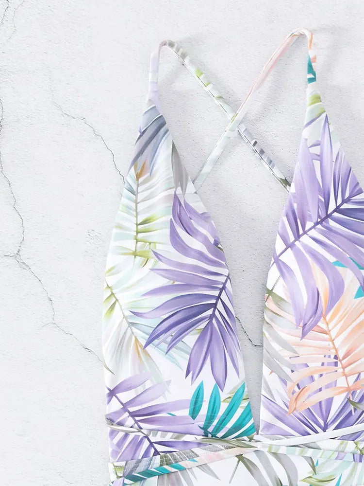 Maillot de bain une pièce imprimé sexy Vigoashely 2025, décolleté en V profond, dos nu, ceinture croisée ajourée, monokini, été