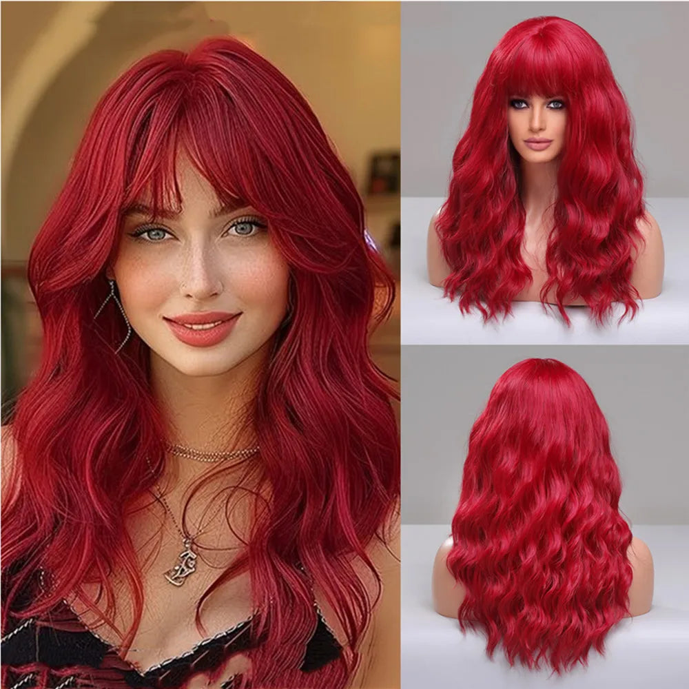 HENRY MARGU Red Synthetic Wigs Long Body Wavy Wig Natural Hairline Daily Red Hair Heat Resistant Fiber Smooth Party Cosplay Wig