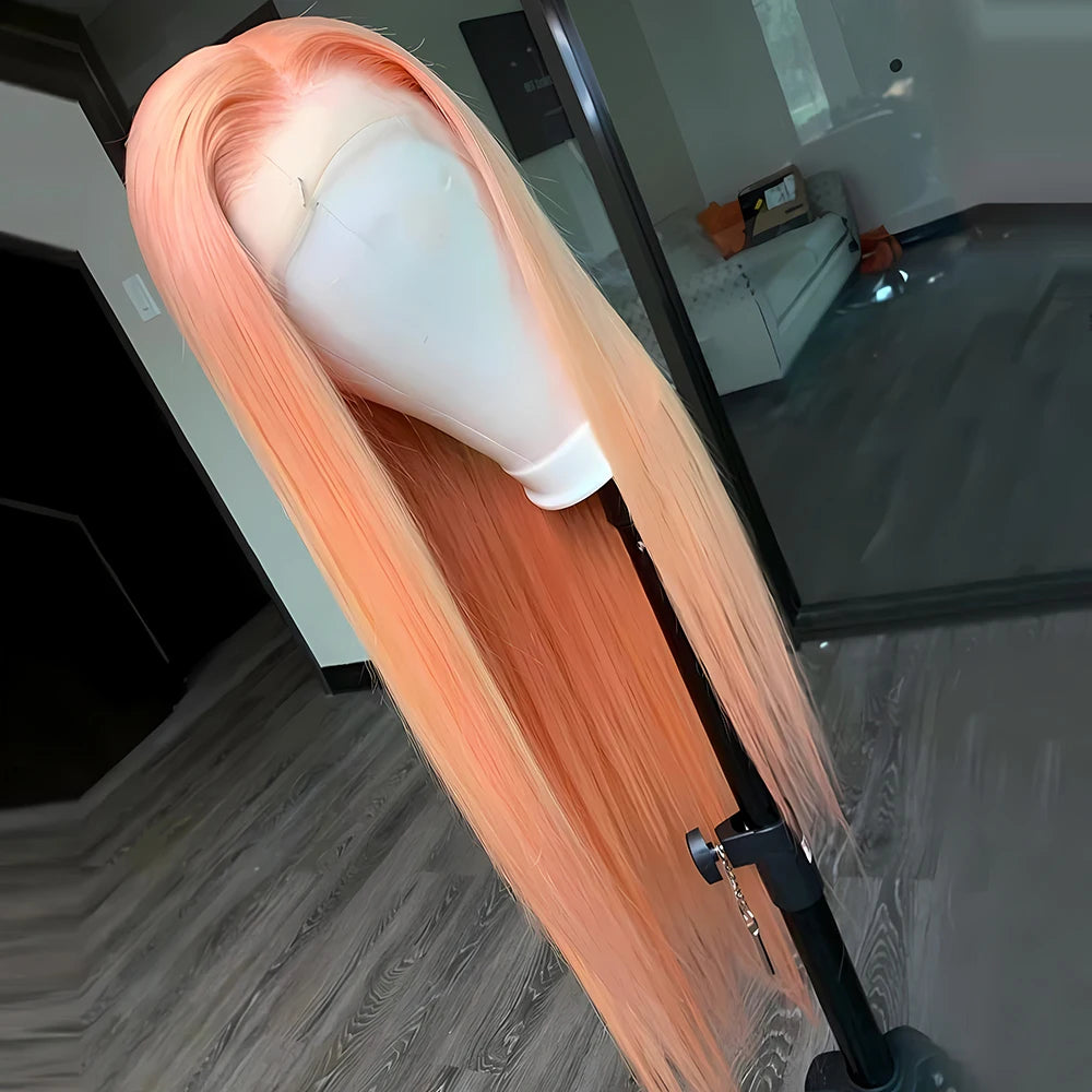 Light Orange Synthetic Lace Front Wig Long Straight Hair Natural Hairline Glueless Wigs For Women Daily Wear Cosplay Orange Wigs