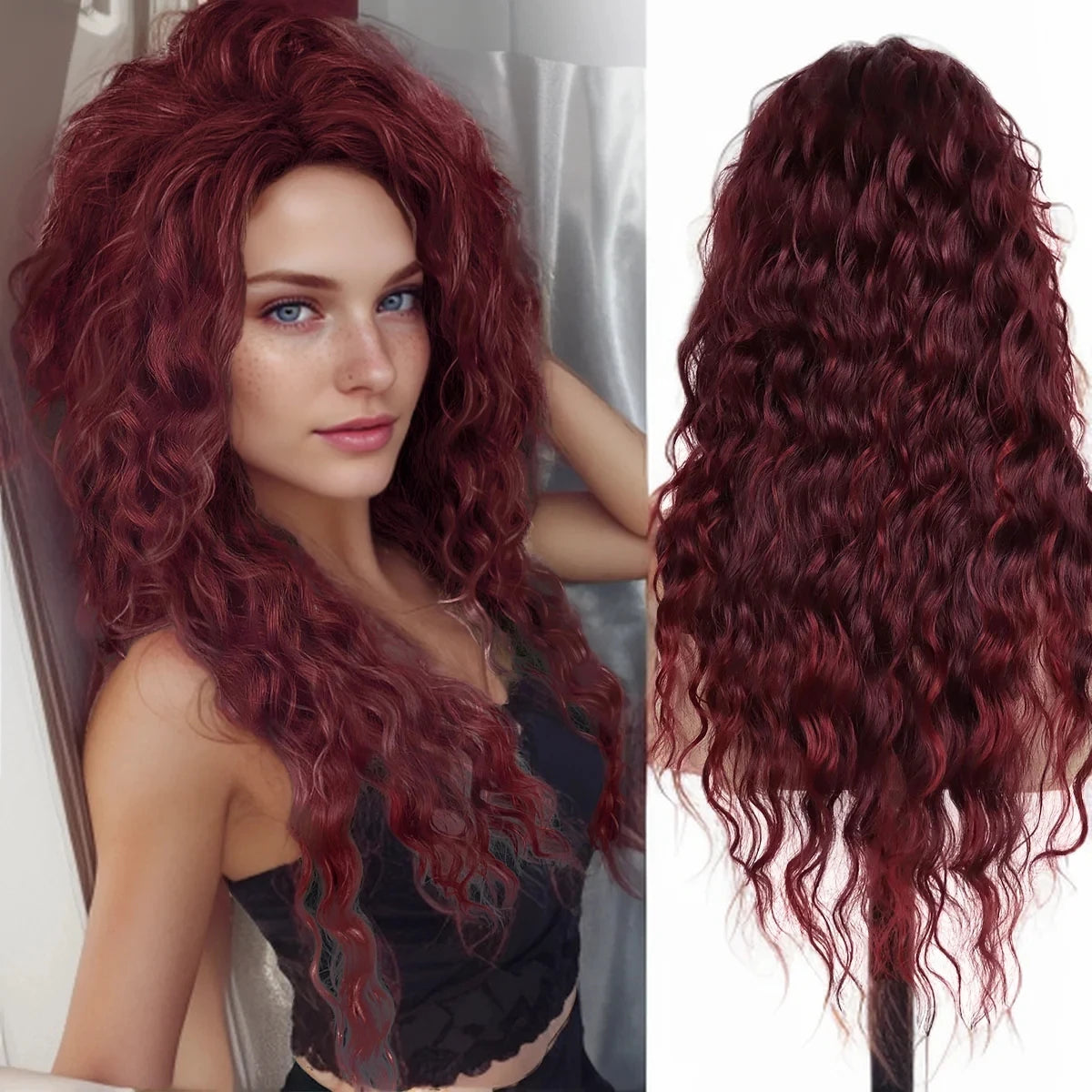 Reddish Brown Wig Synthetic Hair Glueless Curly Wig Heat Resistant Hair for Women Auburn Deep Wave Wigs Copper Red Colored Wigs