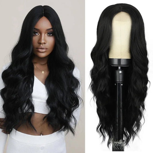 Deep Wave Synthetic Wig for Black Women Wear Deep Curly Soft Wig Natural Black Color Replacement Wigs for Daily Party Use 26 "