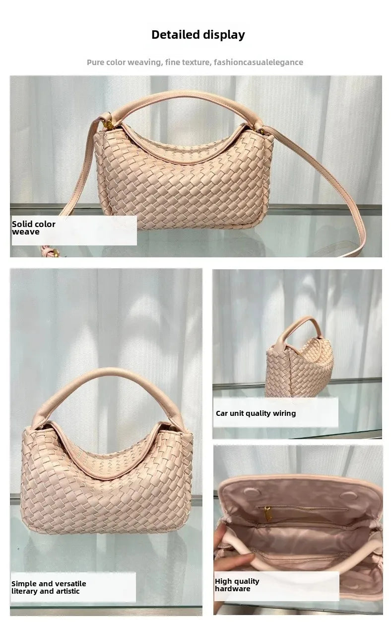 Sac à main en cuir véritable tissé pour femme, nouvelle collection été 2024, sac à bandoulière simple, style tendance et souple