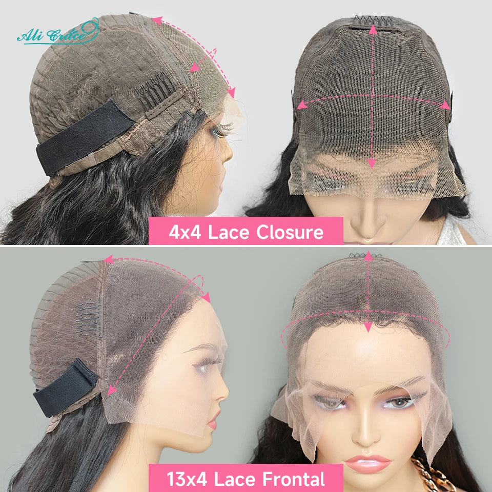 Ali Grace Hair Brazilian Kinky Curly Human Hair Wigs Pre-Plucked 13x4 Lace Frontal Wig Remy Hair Deep Curly 4x4 Lace Closure Wig