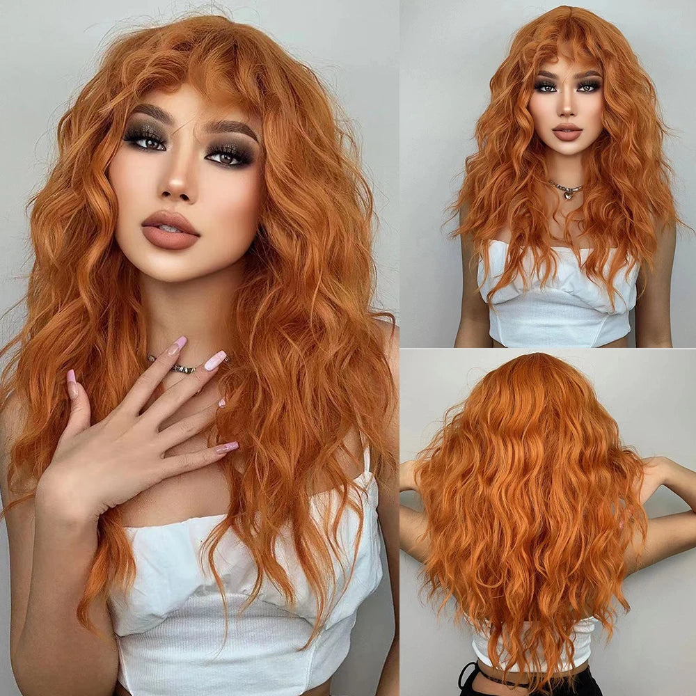 HENRY MARGU Red Synthetic Wigs Long Body Wavy Wig Natural Hairline Daily Red Hair Heat Resistant Fiber Smooth Party Cosplay Wig