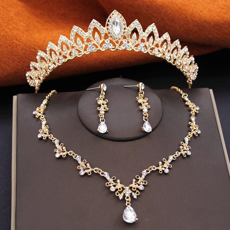 Ensembles de bijoux de mariée pour filles, petits diadèmes, couronne et boucles d'oreilles, collier ras du cou, ensemble de bijoux de mariage pour femmes, accessoires