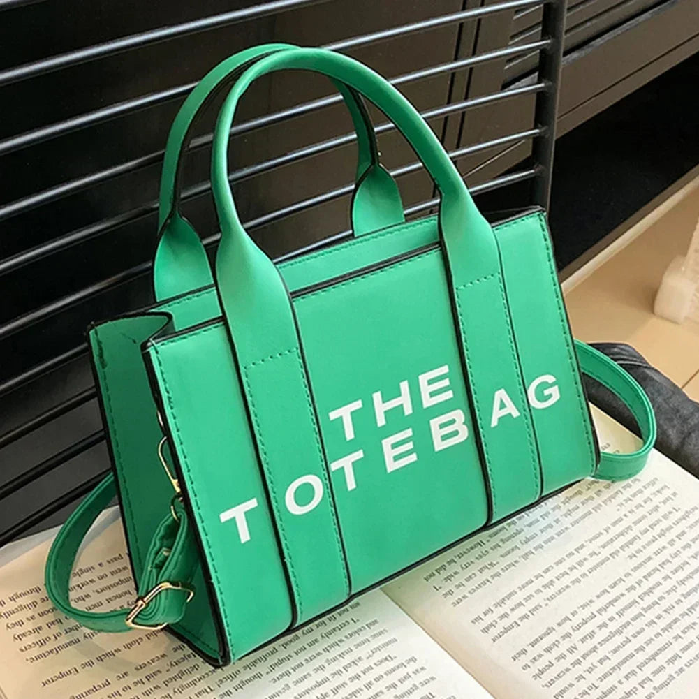 Sac fourre-tout pour femme, lettres contrastées, sac de transport tendance pour dames, en cuir PU, portable, décontracté, simple, bretelles réglables, sacoche pour femme