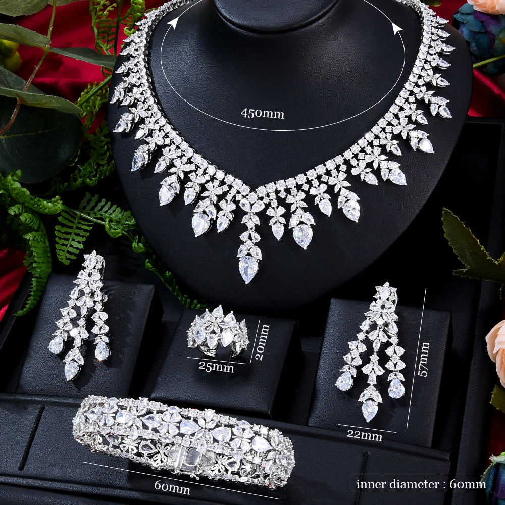 Ensemble complet de bijoux de mariée 4 pièces en zircone pour femme, ensemble de luxe en cristal CZ pour mariage à Dubaï, au Nigeria