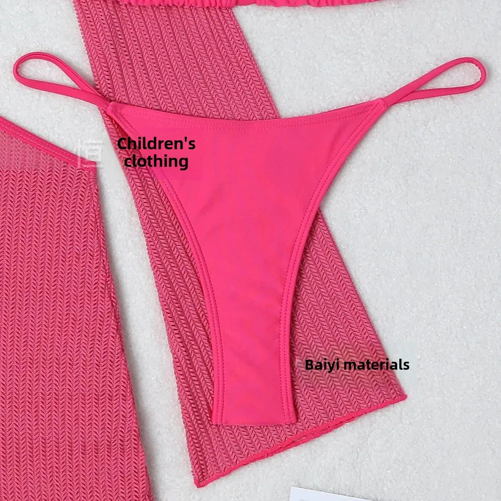 2025 New Cross-Border Tie-Dye Bikini Three-Piece Set Women's Net Sunshade Cover up Beach Skirt Suit Sportswear And Bag Accessori