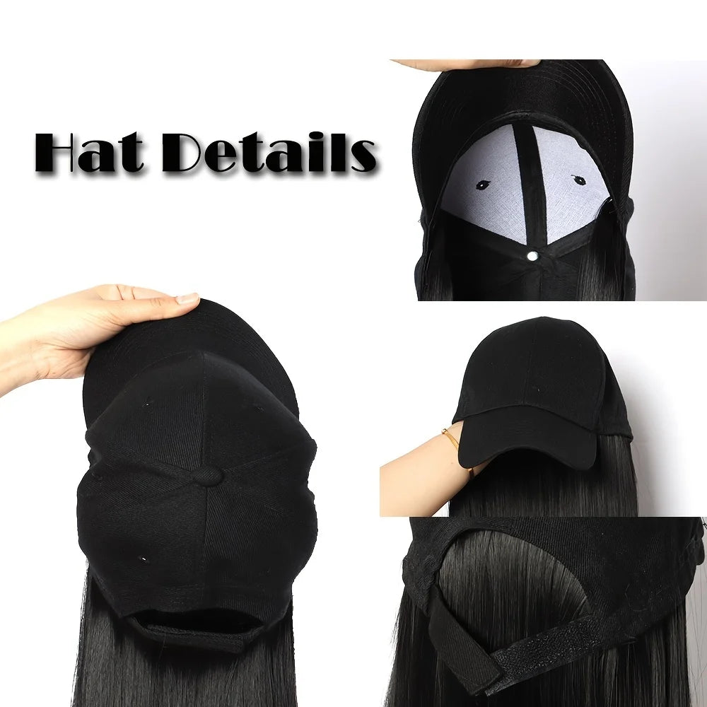8Inch Synthetic Short Straight Wig Heat Resistant Fiber Stylish Girls' Baseball Hat Wig with Natural  Hair Peaked Cap