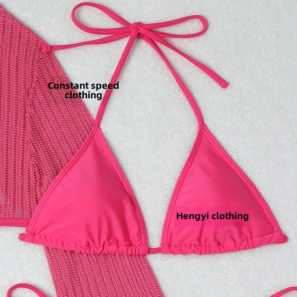 2025 New Cross-Border Tie-Dye Bikini Three-Piece Set Women's Net Sunshade Cover up Beach Skirt Suit Sportswear And Bag Accessori