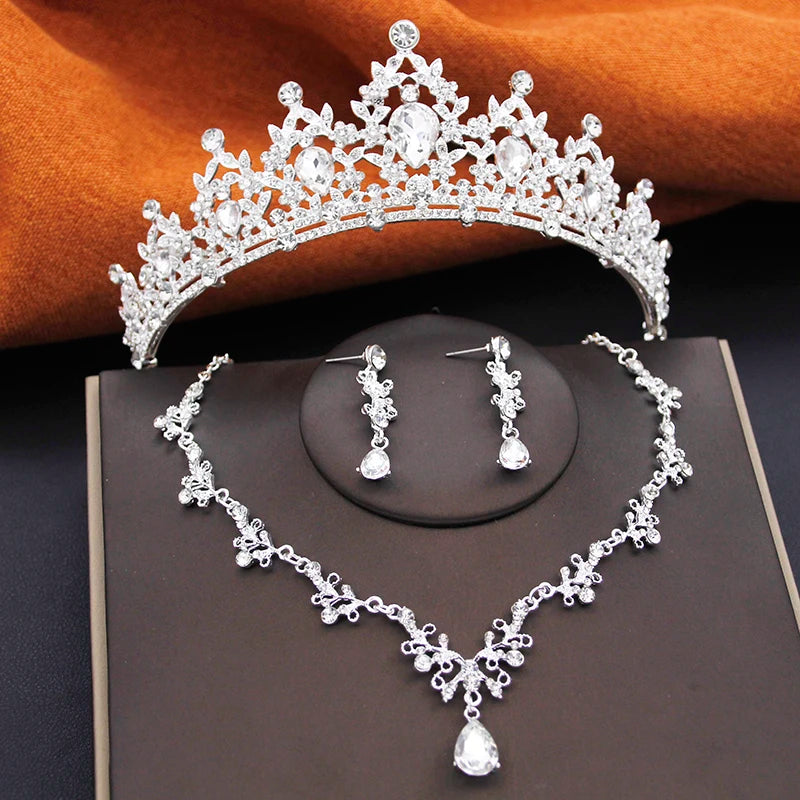 Ensembles de bijoux de mariée pour filles, petits diadèmes, couronne et boucles d'oreilles, collier ras du cou, ensemble de bijoux de mariage pour femmes, accessoires
