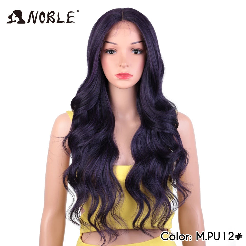 Noble Lace Front Wig Synthetic 28“ Highlight Honey Brown Body Wave Wig Blonde Wigs For Women Lace Wig Synthetic Lace Front Wig