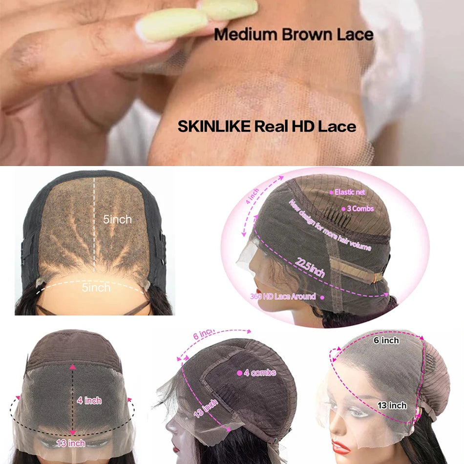 Perruques en cheveux humains ondulés 13x6 HD, avec dentelle frontale, pré-épilées et sans colle, avec fermeture 5x5