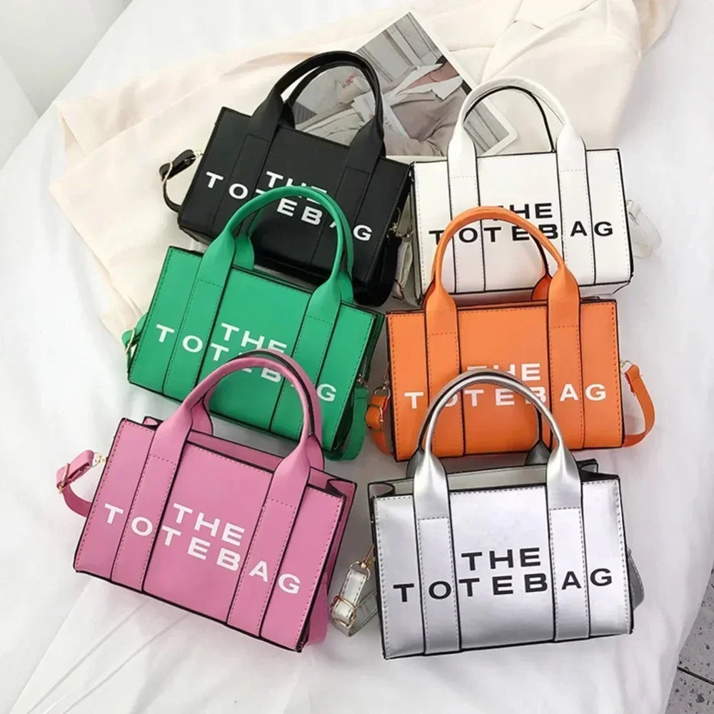 Sac fourre-tout pour femme, lettres contrastées, sac de transport tendance pour dames, en cuir PU, portable, décontracté, simple, bretelles réglables, sacoche pour femme