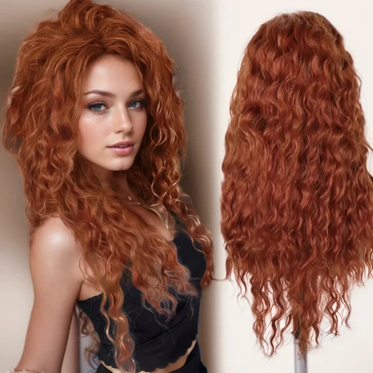 Reddish Brown Wig Synthetic Hair Glueless Curly Wig Heat Resistant Hair for Women Auburn Deep Wave Wigs Copper Red Colored Wigs