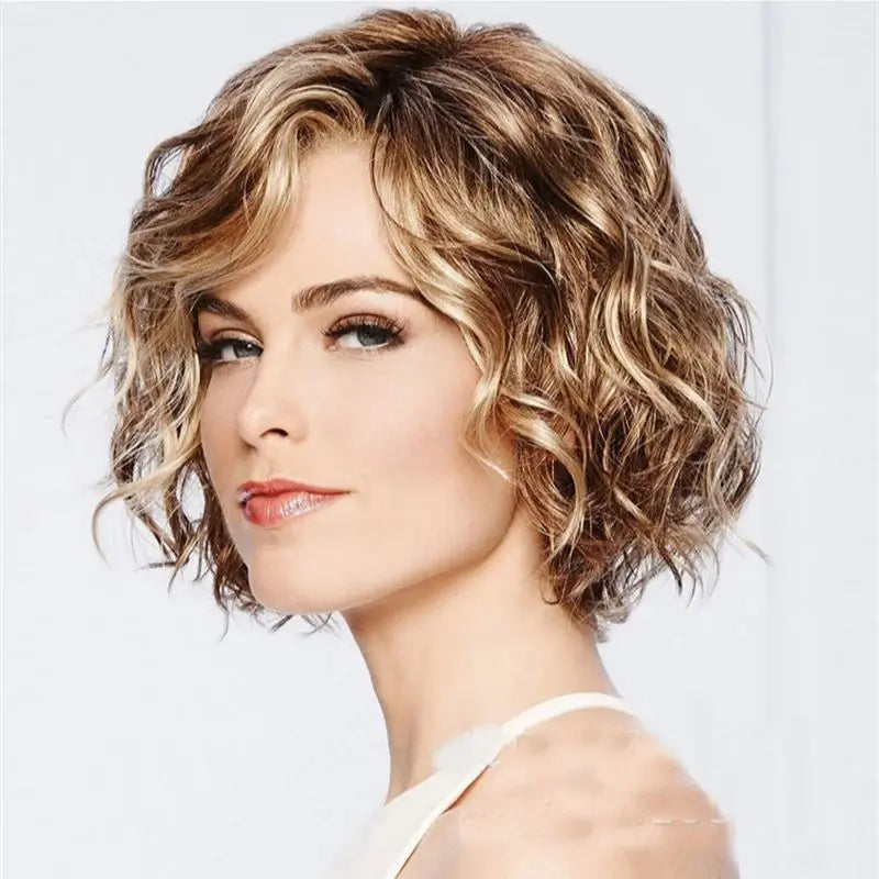 New Arrivals Hair Extensions Synthetic Fashion Gold Brown Ladies Wigs Breathable Head Cover Short Curly Hair Wig Hat for Women