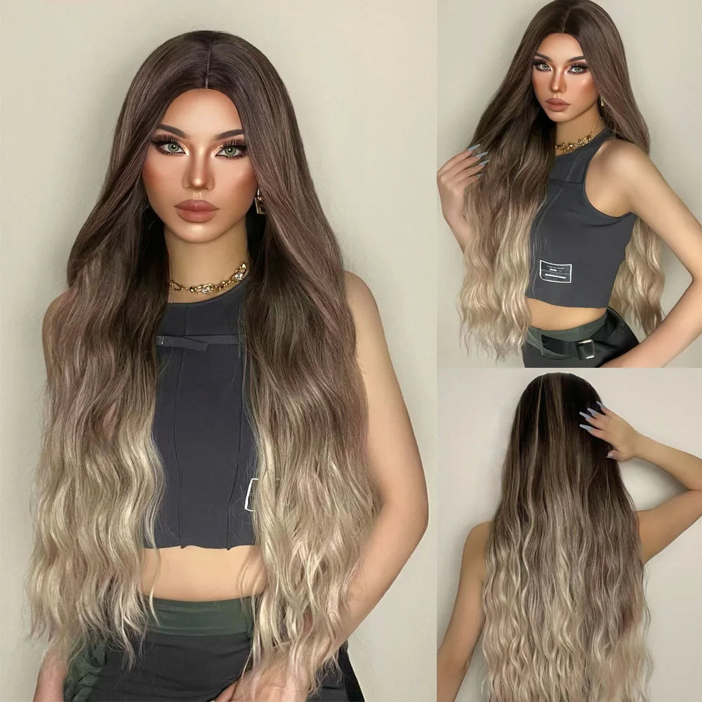 HENRY MARGU Red Synthetic Wigs Long Body Wavy Wig Natural Hairline Daily Red Hair Heat Resistant Fiber Smooth Party Cosplay Wig