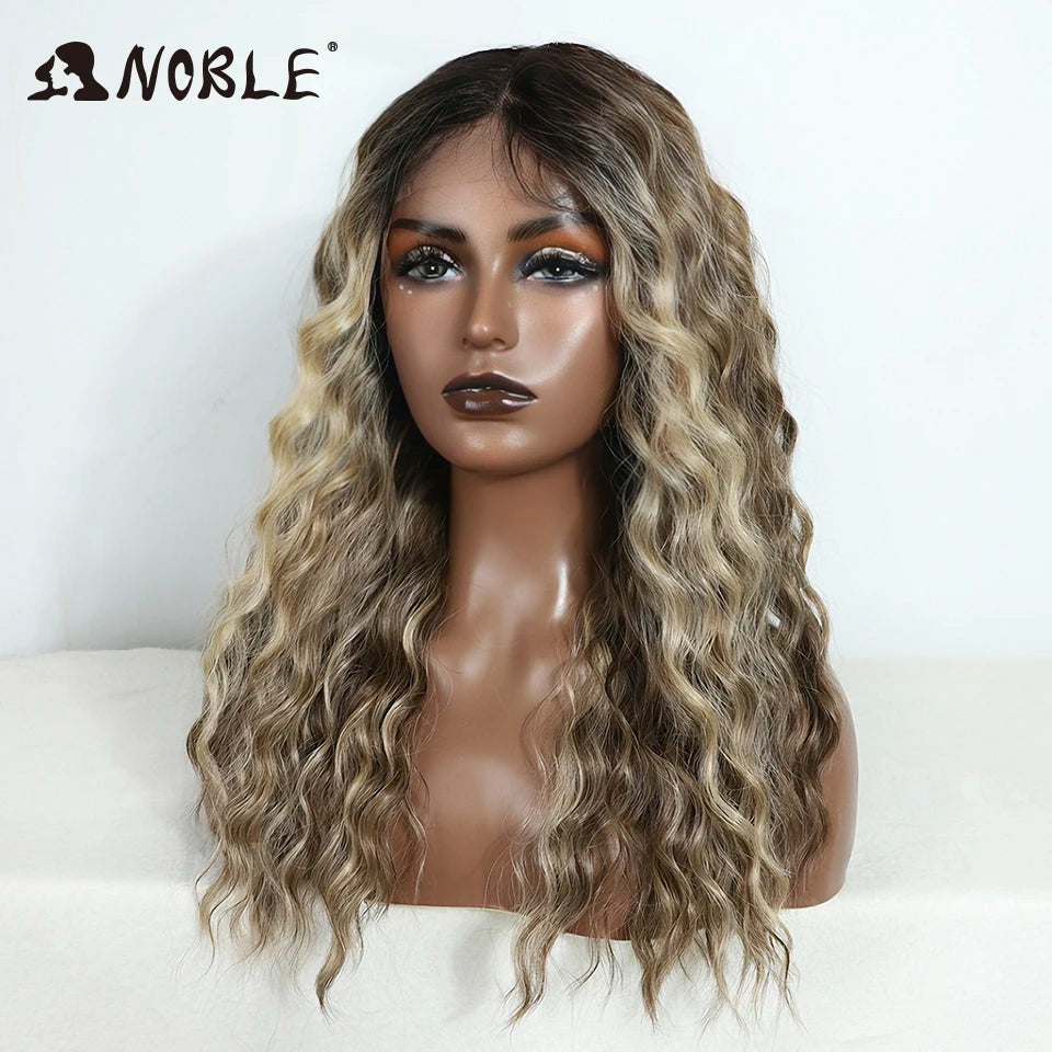 Noble Synthetic Lace Front Wig Long Curly 20 Inch Long Medium Part Lace Wig For Women Lace Front Wig Ombre Blonde Cosplay Wig