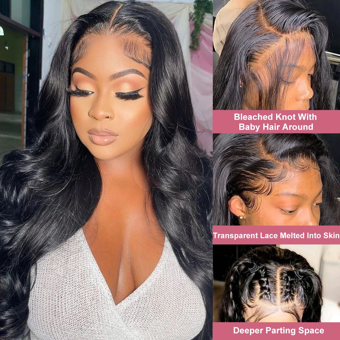 13x4 HD Transparent Body Wave Lace Front Wig 36 Inch Lace Frontal 100% Brazilian Human Hair Natural Wigs Pre Plucked For Women