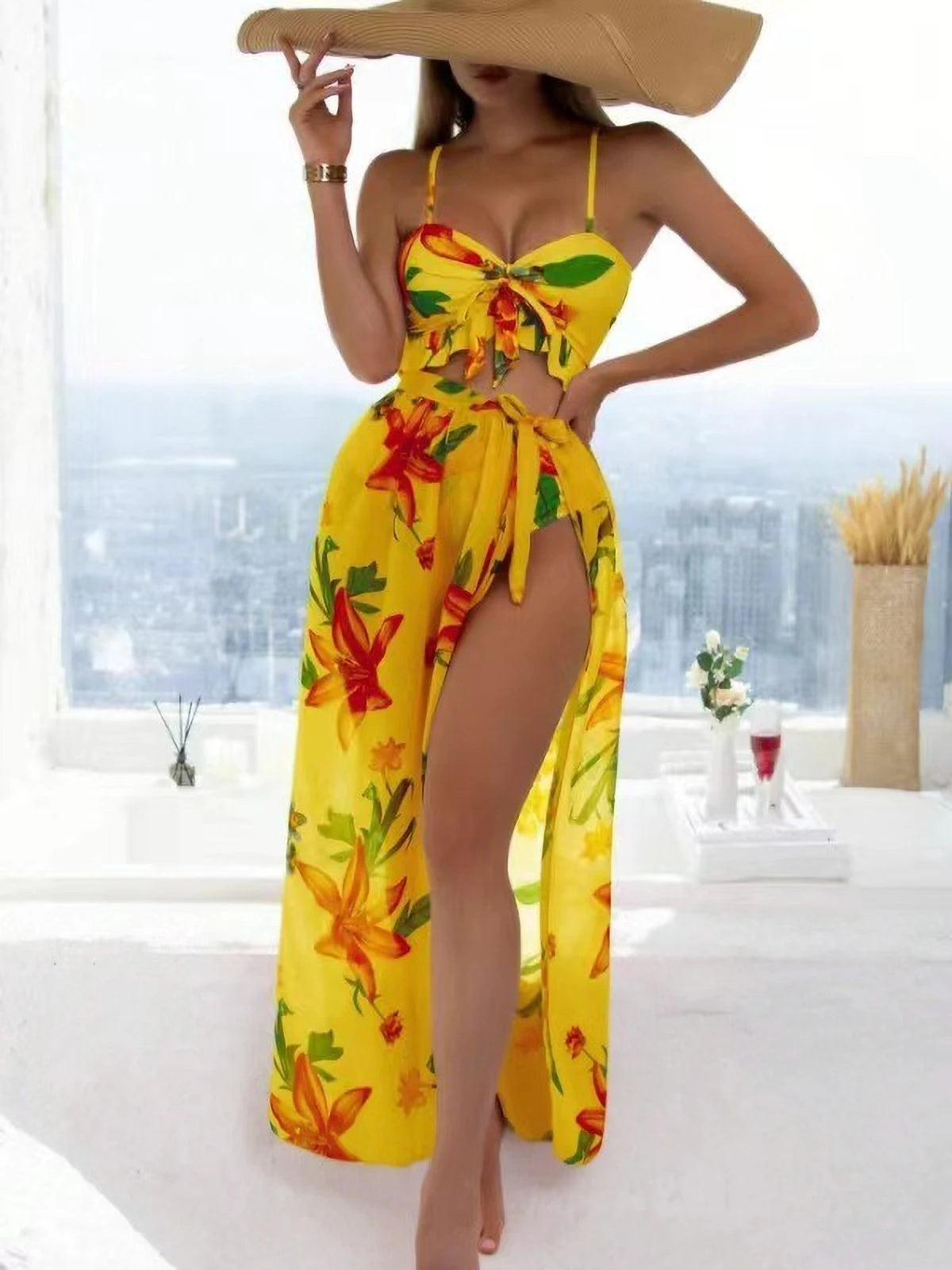 Vela Blue Brazilian Vikinis 2025 3 Piece Bikini Set Women High Waist Push Up & Padded Bra Printed Swimsuit with Skirt