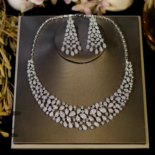 ASNORA Gorgeous CZ Crystal Zirconia Luxury Silver Color Necklace Europe Bridal Wedding Party Dubai Jewelry Set for Women 2024