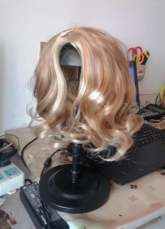 New Arrivals Hair Extensions Synthetic Fashion Gold Brown Ladies Wigs Breathable Head Cover Short Curly Hair Wig Hat for Women