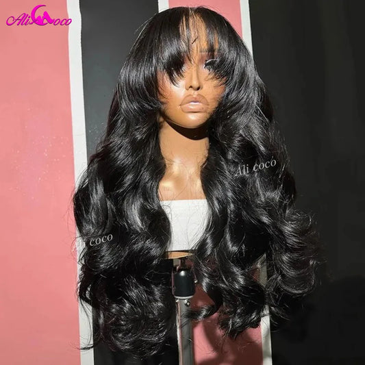 Body Wave 99j Burgundy Lace Front Wigs Human Hair 13x4 Transparent Frontal Wig With Bangs Pre Plucked With Baby Hair 200 Density