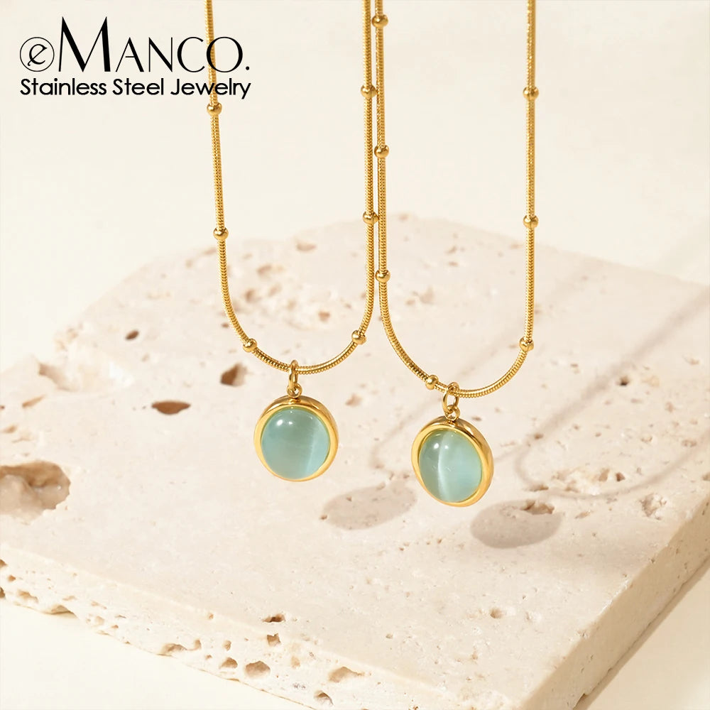 Colliers pour femmes en acier inoxydable plaqué or avec pendentif ovale en opale bleue, chaîne perlée, livraison en 48 heures.