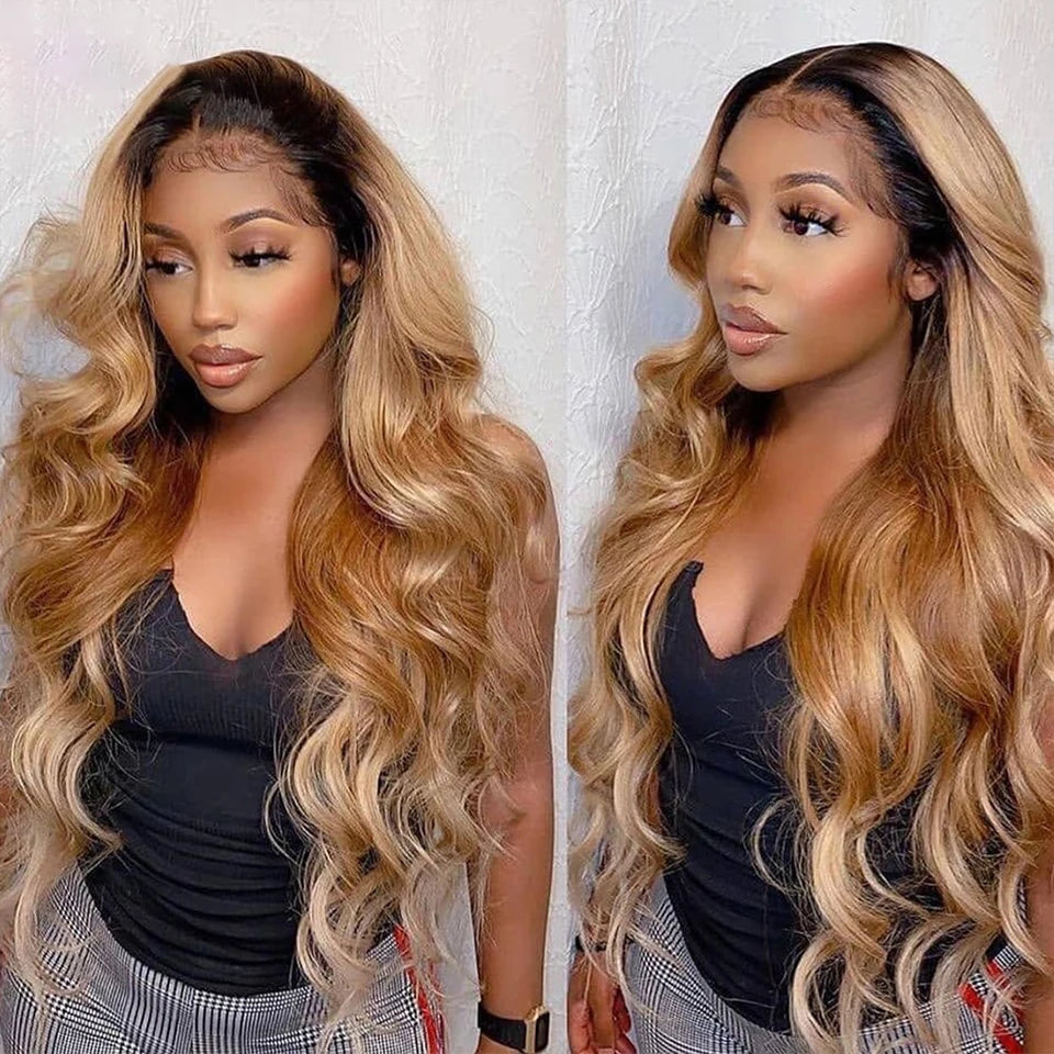 Cheap Price Human Hair Wig On Sale Clearance Highlight Ombre Body Wave 13x4 Transparent Brazilian Honey Blonde HD Lace Front Wig
