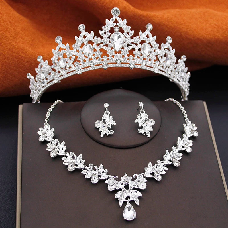 Ensembles de bijoux de mariée pour filles, petits diadèmes, couronne et boucles d'oreilles, collier ras du cou, ensemble de bijoux de mariage pour femmes, accessoires
