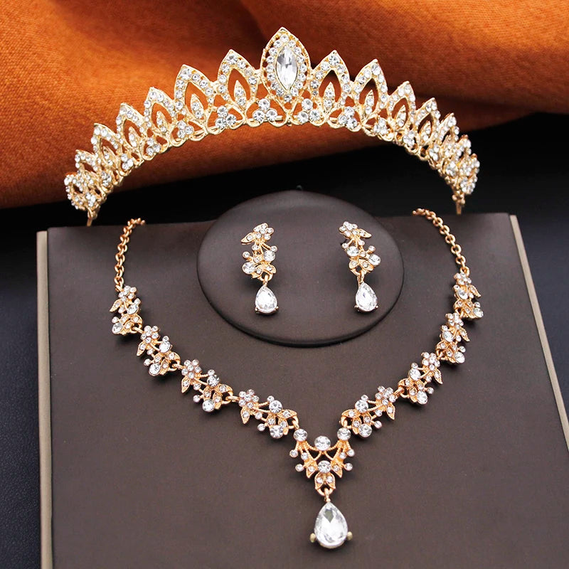 Ensembles de bijoux de mariée pour filles, petits diadèmes, couronne et boucles d'oreilles, collier ras du cou, ensemble de bijoux de mariage pour femmes, accessoires