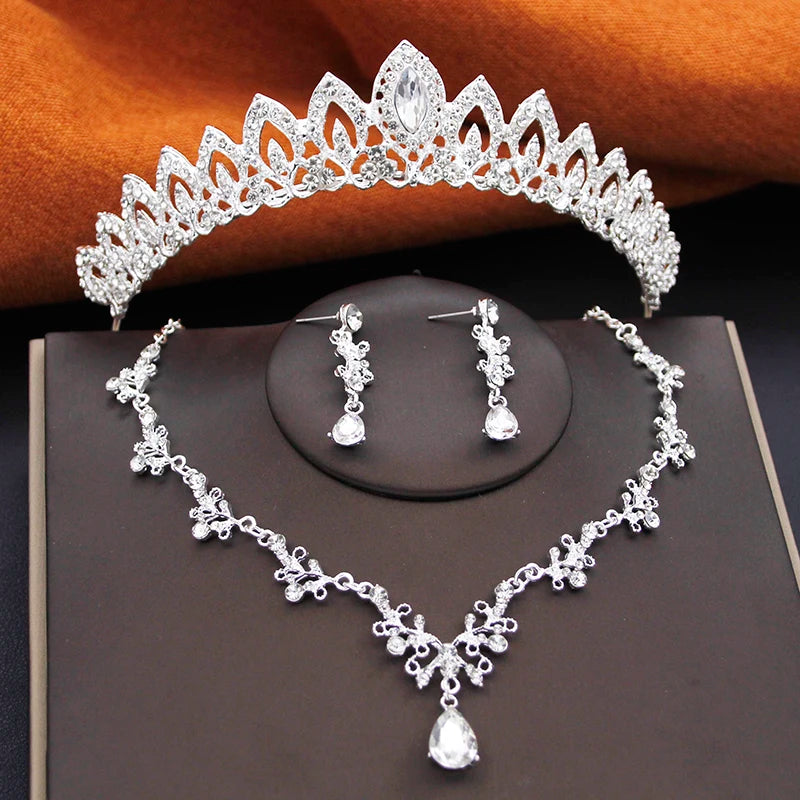 Ensembles de bijoux de mariée pour filles, petits diadèmes, couronne et boucles d'oreilles, collier ras du cou, ensemble de bijoux de mariage pour femmes, accessoires