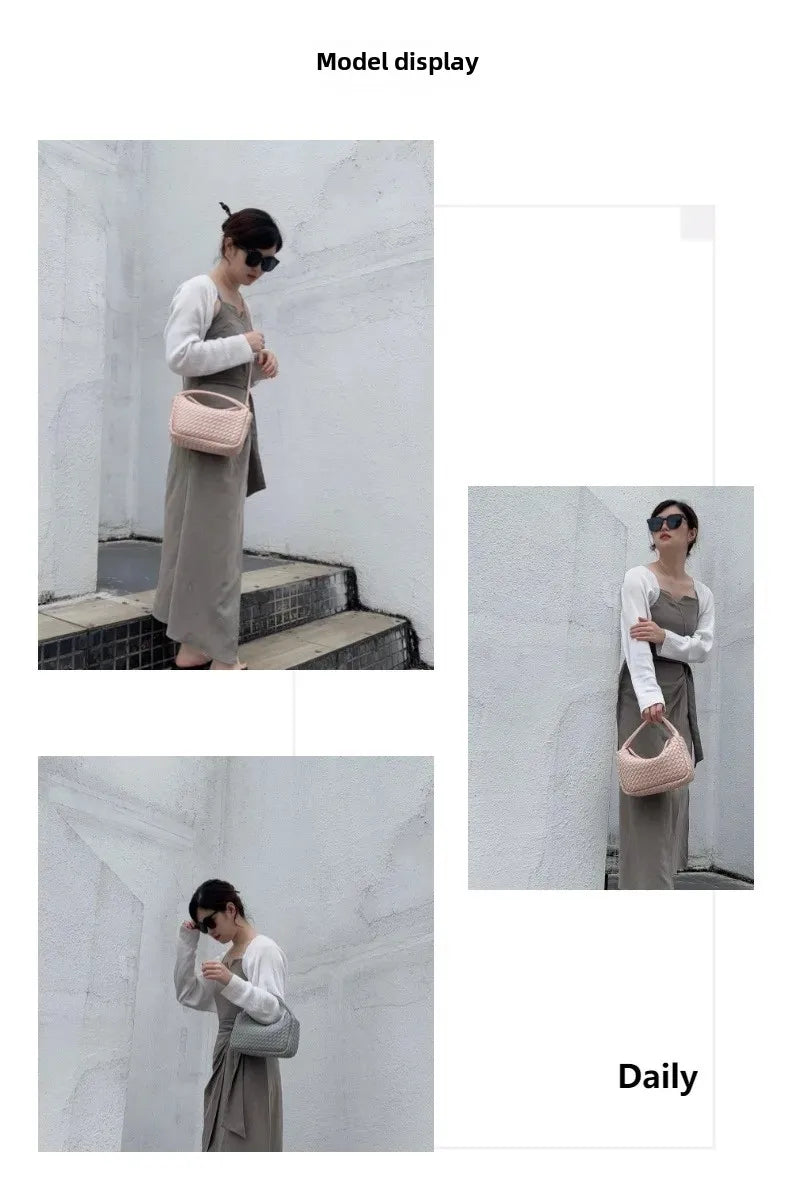Sac à main en cuir véritable tissé pour femme, nouvelle collection été 2024, sac à bandoulière simple, style tendance et souple