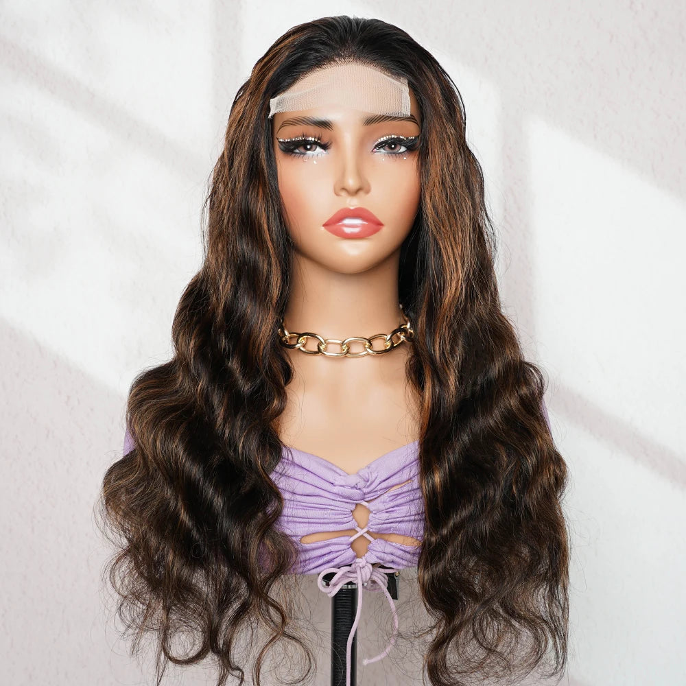 Highlight P1B/30 Colored Human Hair Wigs 4*4 Lace Closure Wig Remy Brazilian Hair Body Wave Black Brown Front Lace Wigs