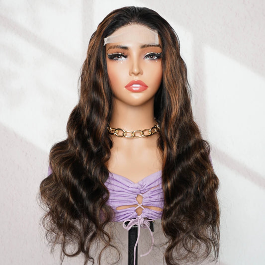 Highlight P1B/30 Colored Human Hair Wigs 4*4 Lace Closure Wig Remy Brazilian Hair Body Wave Black Brown Front Lace Wigs