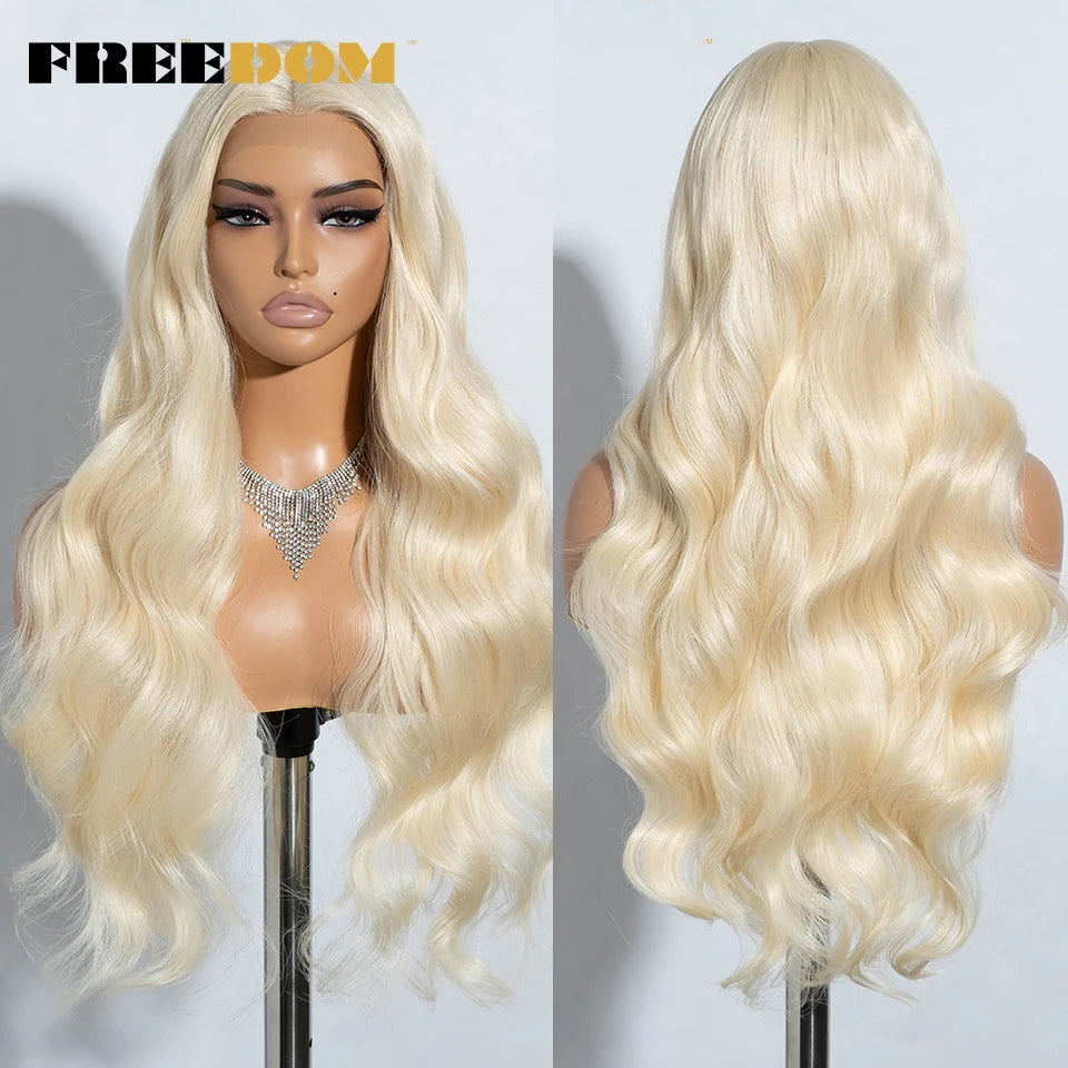 FREEDOM Synthetic Lace Front Wigs For Women 30 inch Long Body Wave T Part Lace Wigs Ombre Blonde Brown Wig Cosplay Wigs