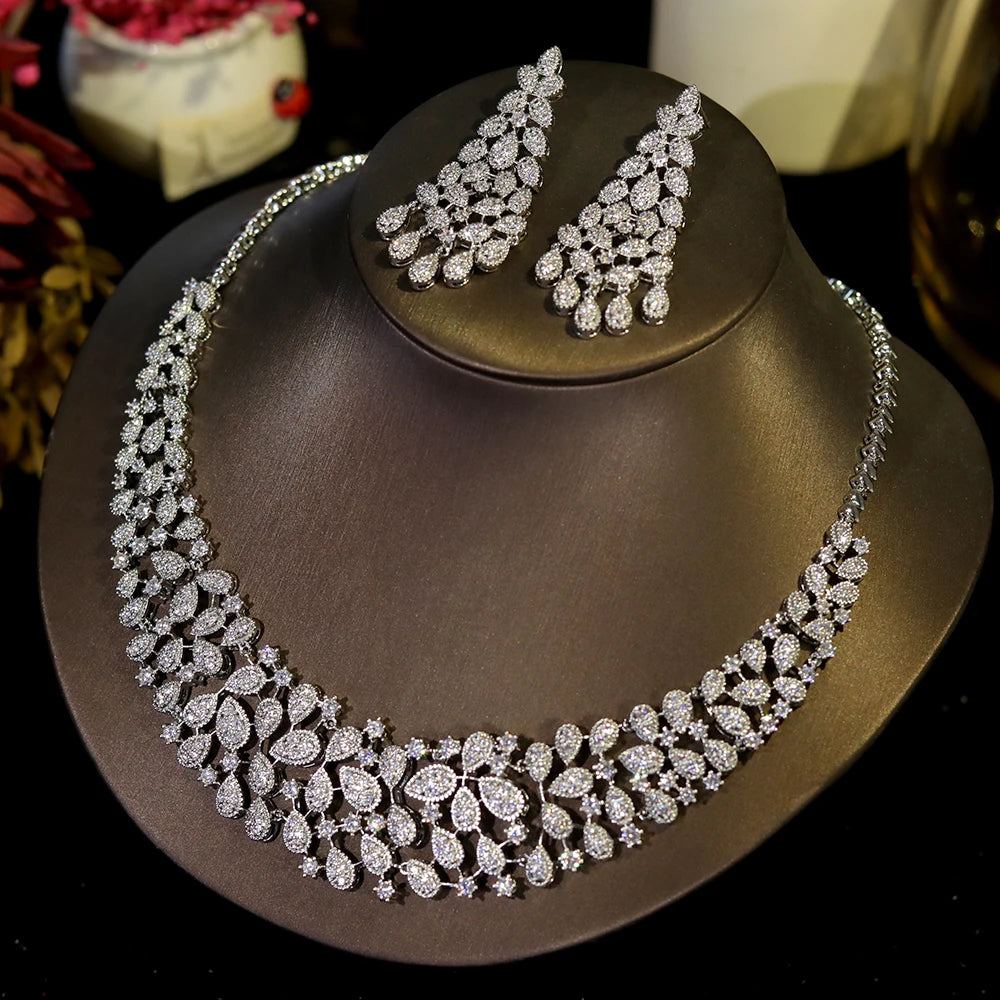 ASNORA Gorgeous CZ Crystal Zirconia Luxury Silver Color Necklace Europe Bridal Wedding Party Dubai Jewelry Set for Women 2024
