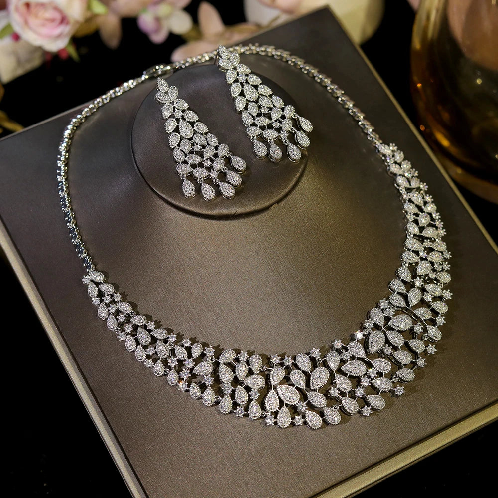 ASNORA Gorgeous CZ Crystal Zirconia Luxury Silver Color Necklace Europe Bridal Wedding Party Dubai Jewelry Set for Women 2024