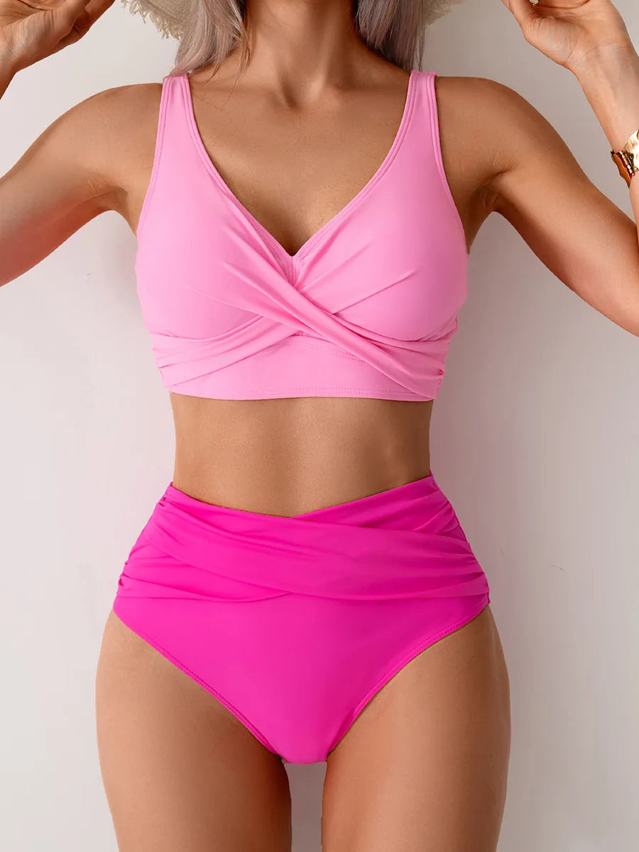 Maillot de bain sexy VigoBreviya 2025 à bretelles solides pour femmes, ensemble bikini push-up croisé, maillot de bain brésilien taille haute, maillot de bain de plage
