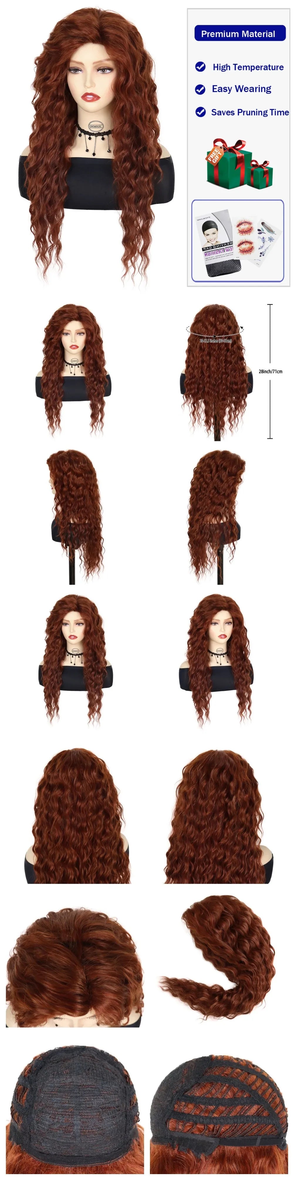 Reddish Brown Wig Synthetic Hair Glueless Curly Wig Heat Resistant Hair for Women Auburn Deep Wave Wigs Copper Red Colored Wigs