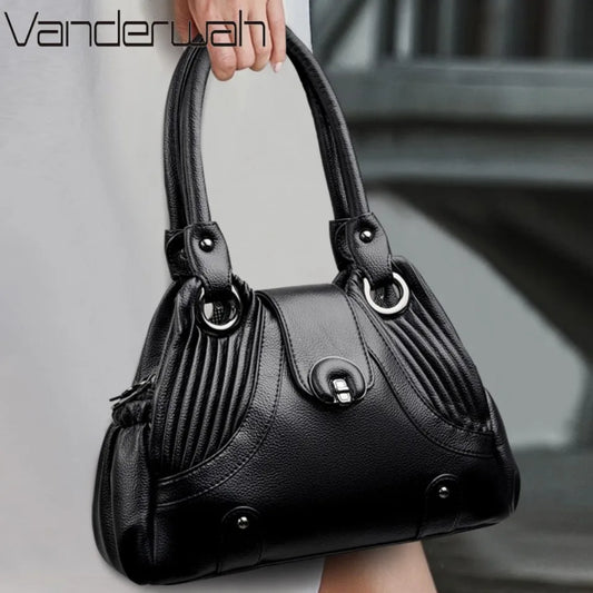Two-layers Ladies Casual Tote Hand Bag Leather Luxury Handbags Women Designer Top-Handle Bags for Women 2025 Sac A Main Femme
