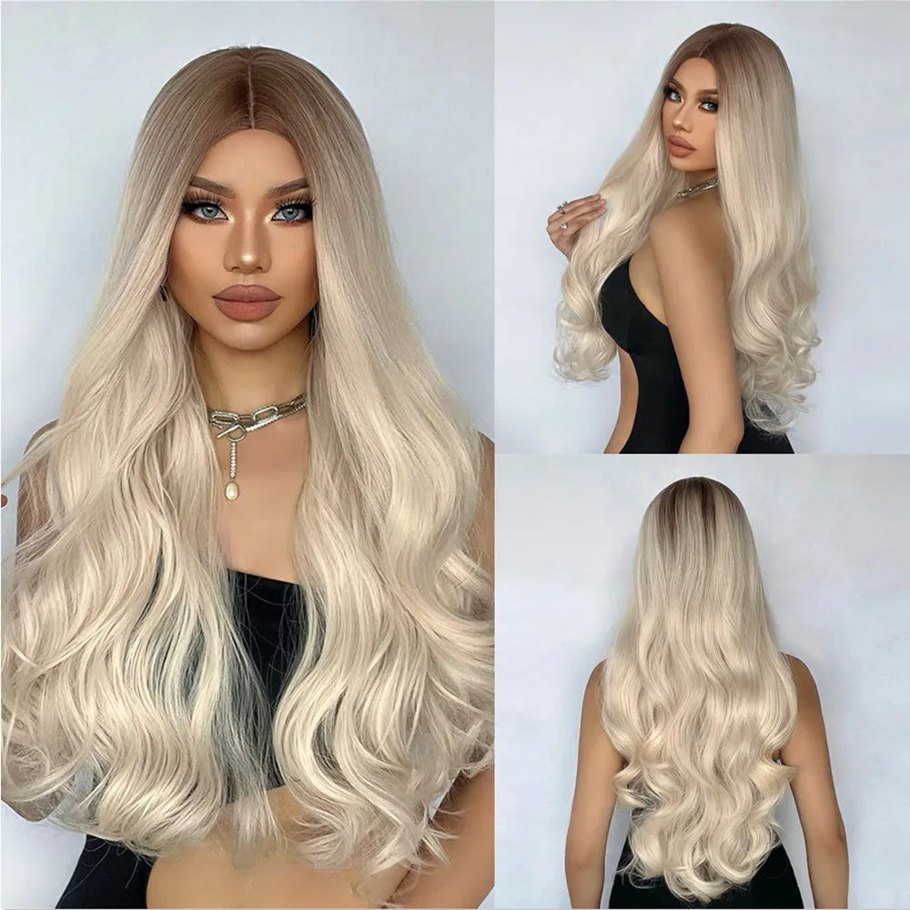 HENRY MARGU Red Synthetic Wigs Long Body Wavy Wig Natural Hairline Daily Red Hair Heat Resistant Fiber Smooth Party Cosplay Wig