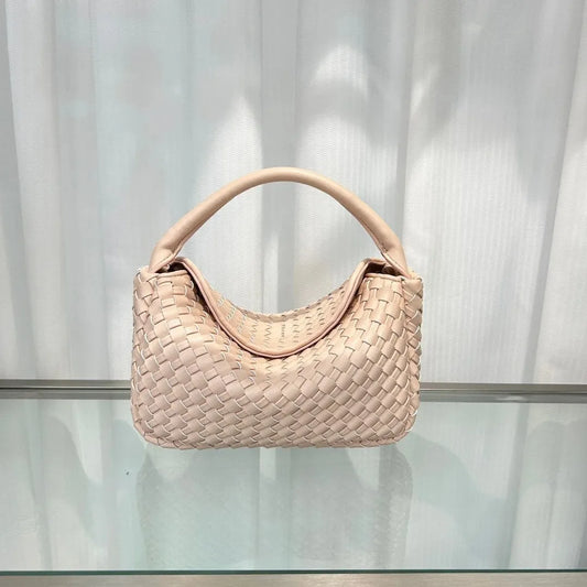2024 Summer New Women's Genuine Leather Woven Rice Box Bag Single Shoulder Slant Crossbody Handbag Fashion Soft Style