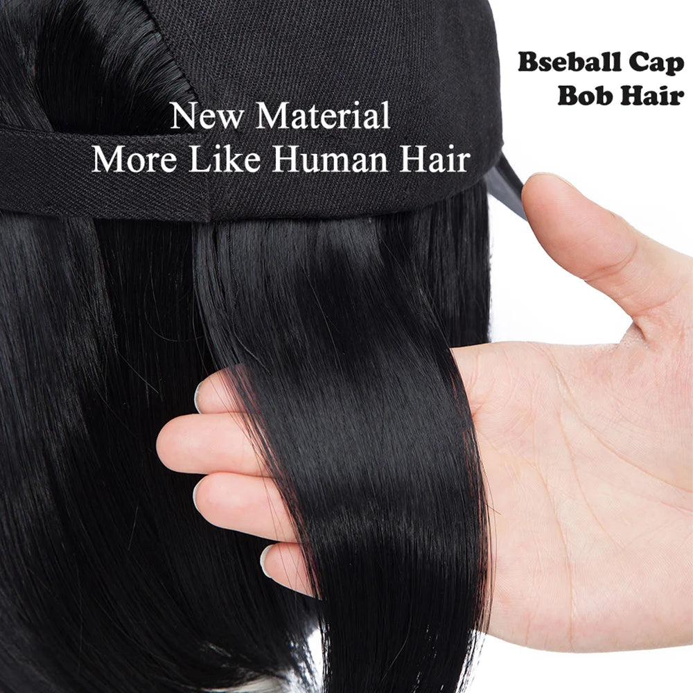 8Inch Synthetic Short Straight Wig Heat Resistant Fiber Stylish Girls' Baseball Hat Wig with Natural  Hair Peaked Cap