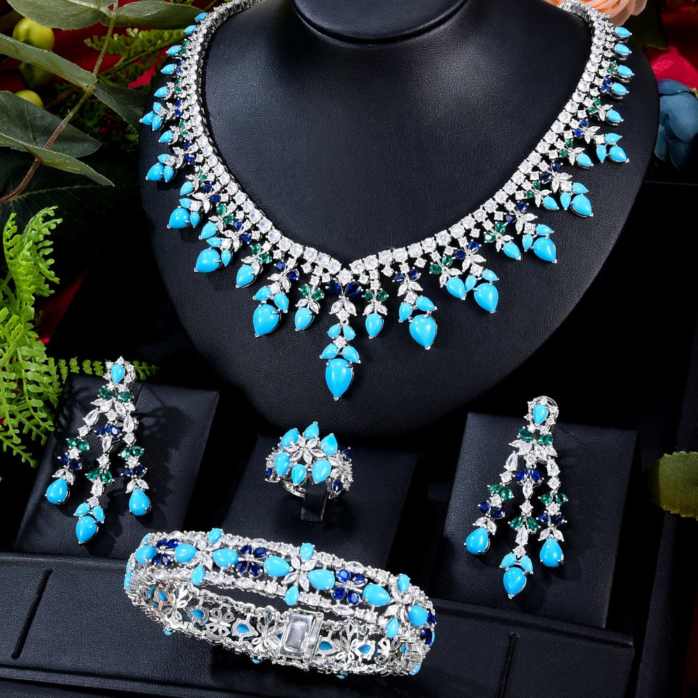 Ensemble complet de bijoux de mariée 4 pièces en zircone pour femme, ensemble de luxe en cristal CZ pour mariage à Dubaï, au Nigeria