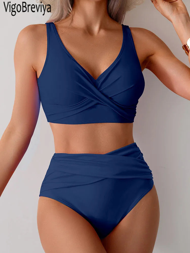 Maillot de bain sexy VigoBreviya 2025 à bretelles solides pour femmes, ensemble bikini push-up croisé, maillot de bain brésilien taille haute, maillot de bain de plage
