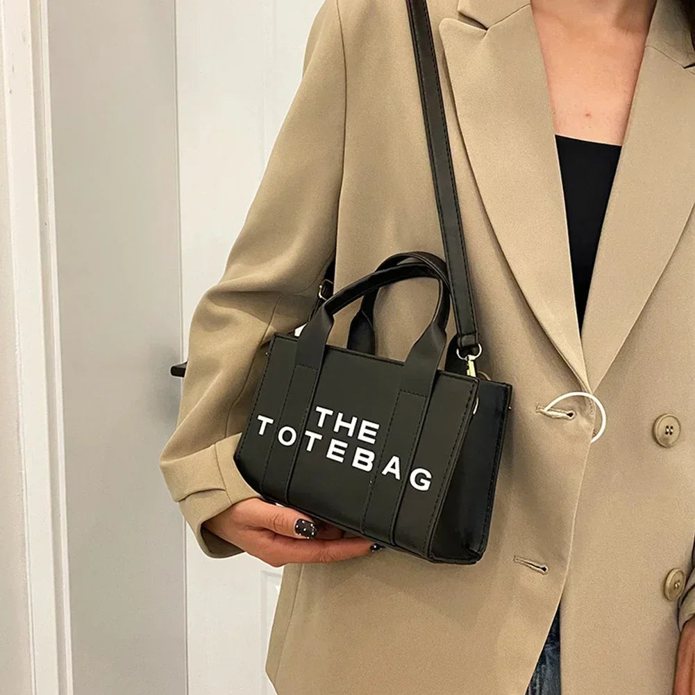 Sac fourre-tout pour femme, lettres contrastées, sac de transport tendance pour dames, en cuir PU, portable, décontracté, simple, bretelles réglables, sacoche pour femme