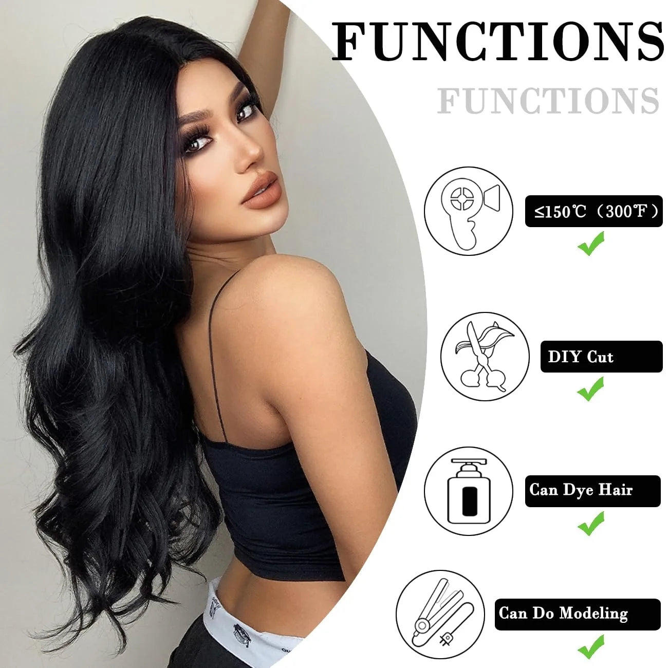 Fashion black brown synthetic wig in long curly hair full head set high temperature silk chemical fiber big wave head set