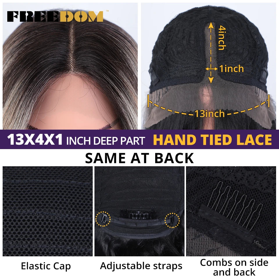 FREEDOM Synthetic Lace Front Wigs For Black Women 26 inch Straight Wigs Ombre Blond Cosplay Wig Synthetic Lace Wig With Bangs