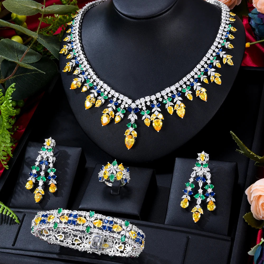 Ensemble complet de bijoux de mariée 4 pièces en zircone pour femme, ensemble de luxe en cristal CZ pour mariage à Dubaï, au Nigeria